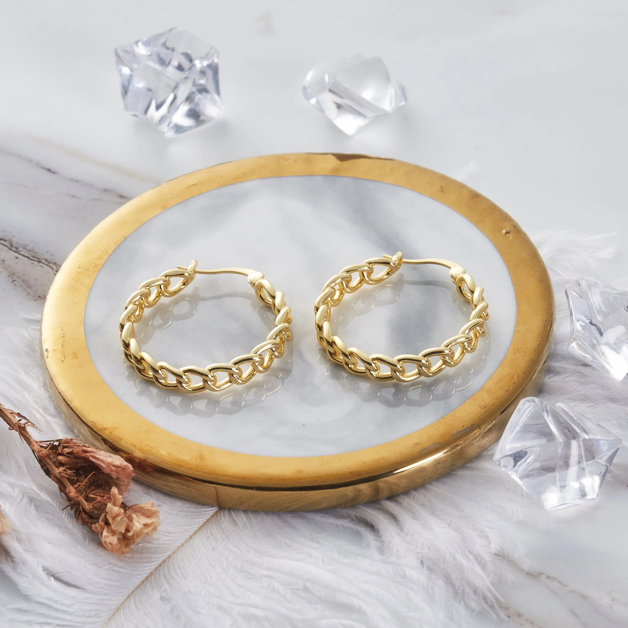 Gold Plated Link Hoop Earrings