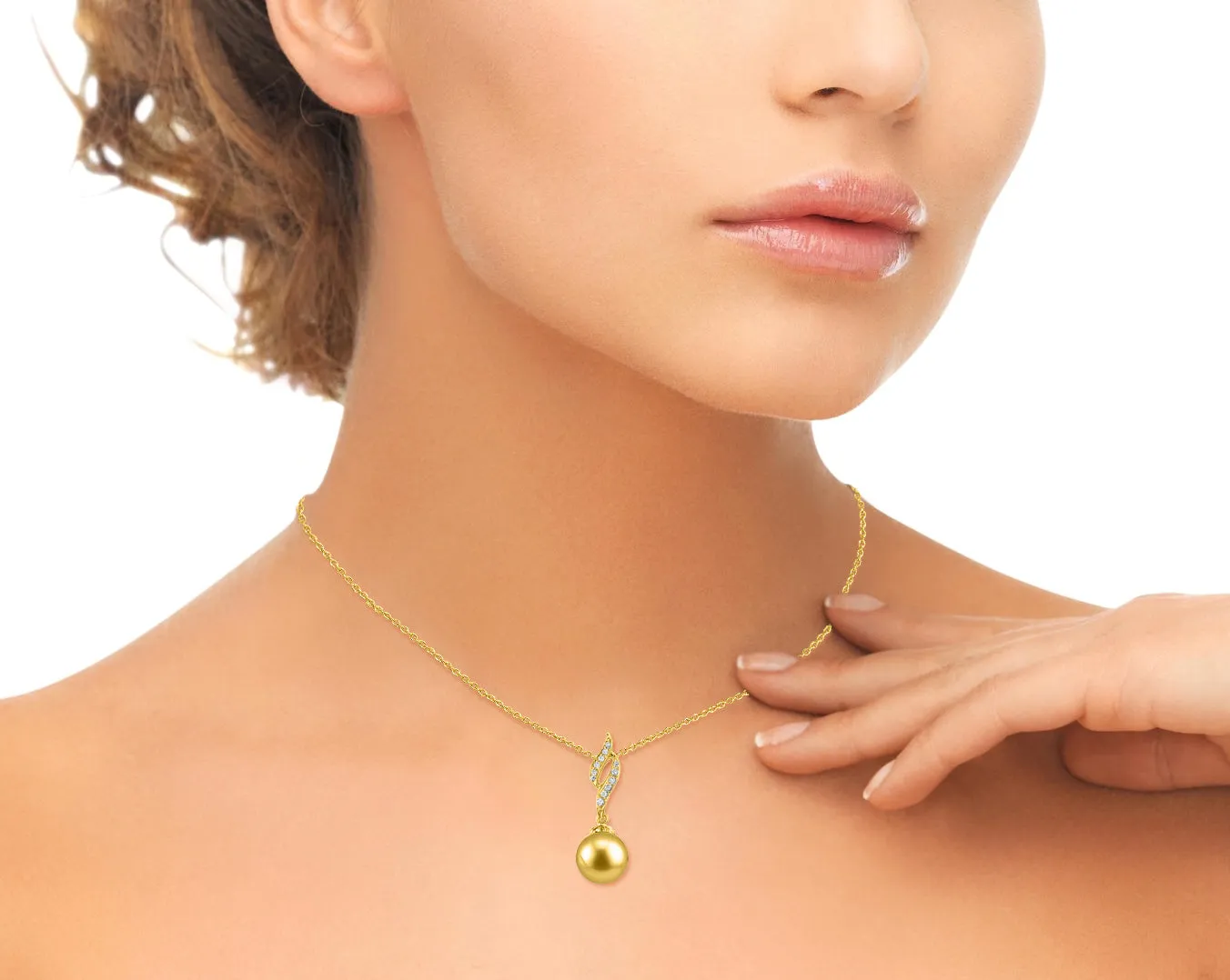 Golden South Sea Pearl & Diamond Flame Pendant