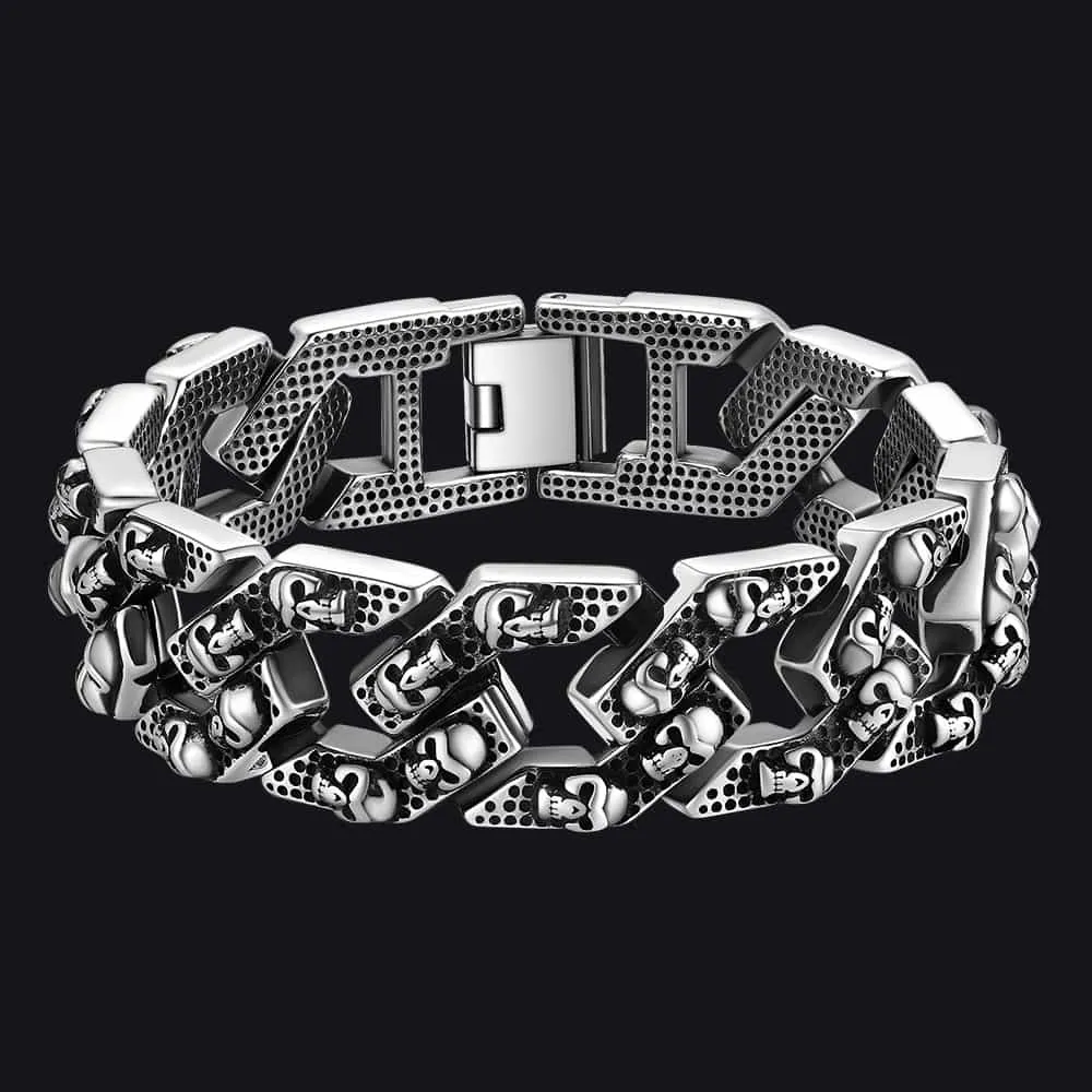 Gothic Chunky Skull Chain Bracelet Stainless Steel for Men