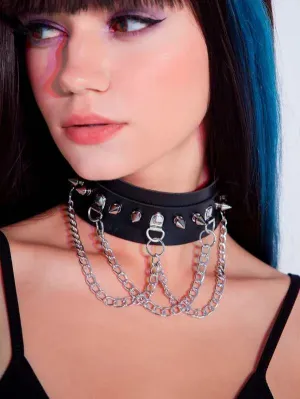 Gothic Romance Spiked Chains Choker Necklace