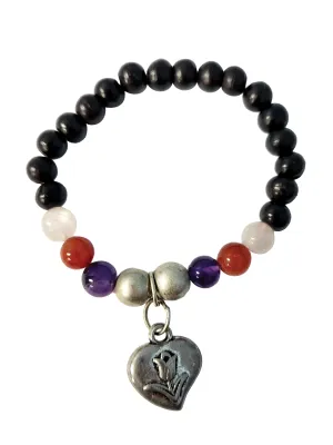 Heart Beaded Bracelet Gemstones Rosewood