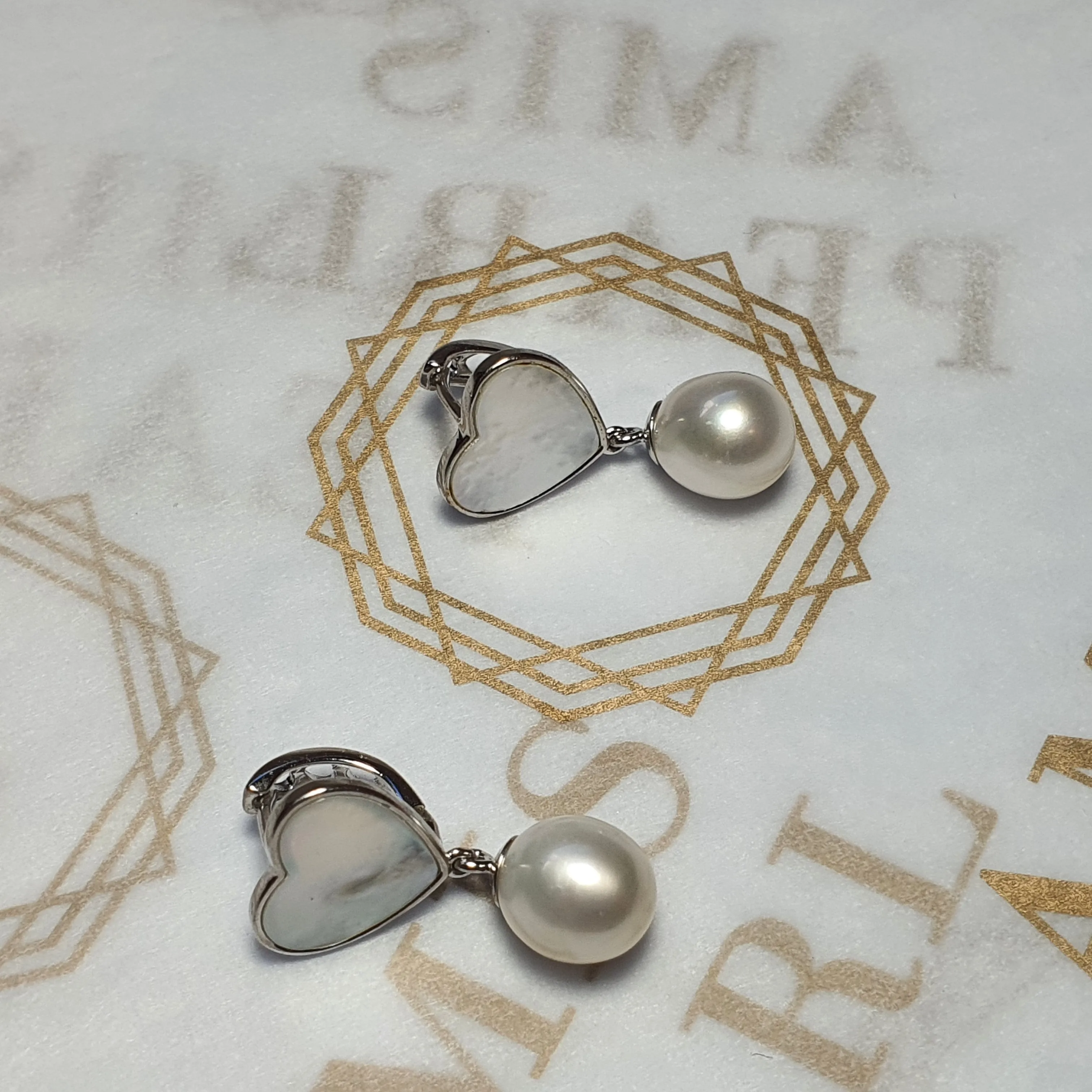 Heart_shape Mother of Pearl & Freshwater Pearl Earrings