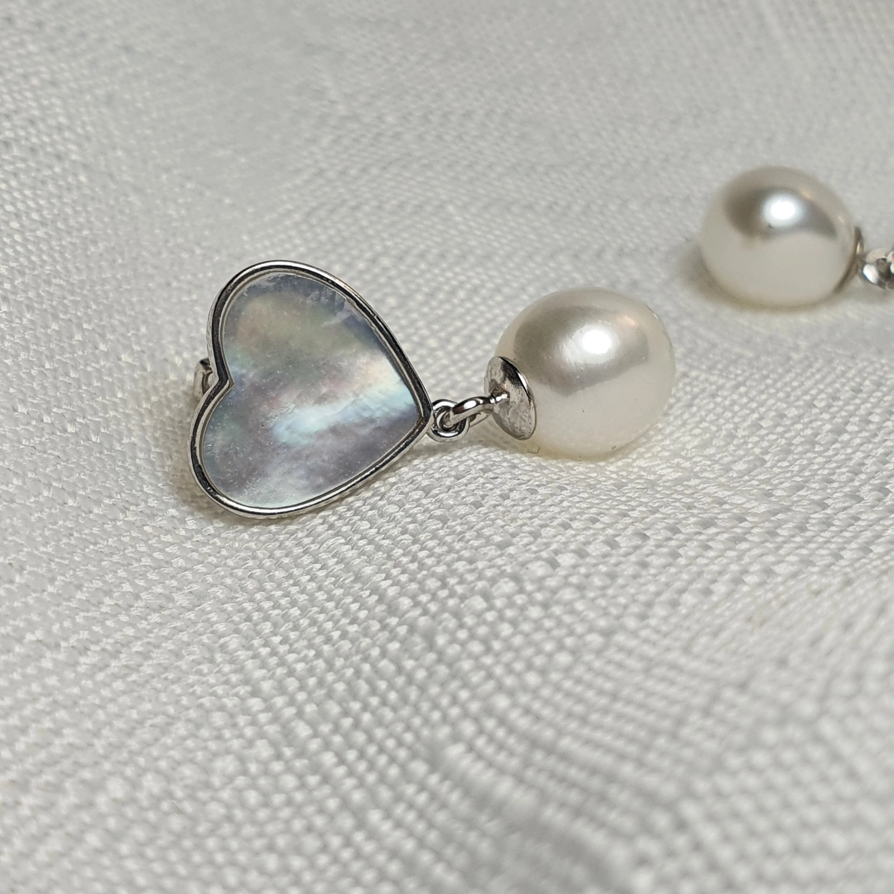 Heart_shape Mother of Pearl & Freshwater Pearl Earrings