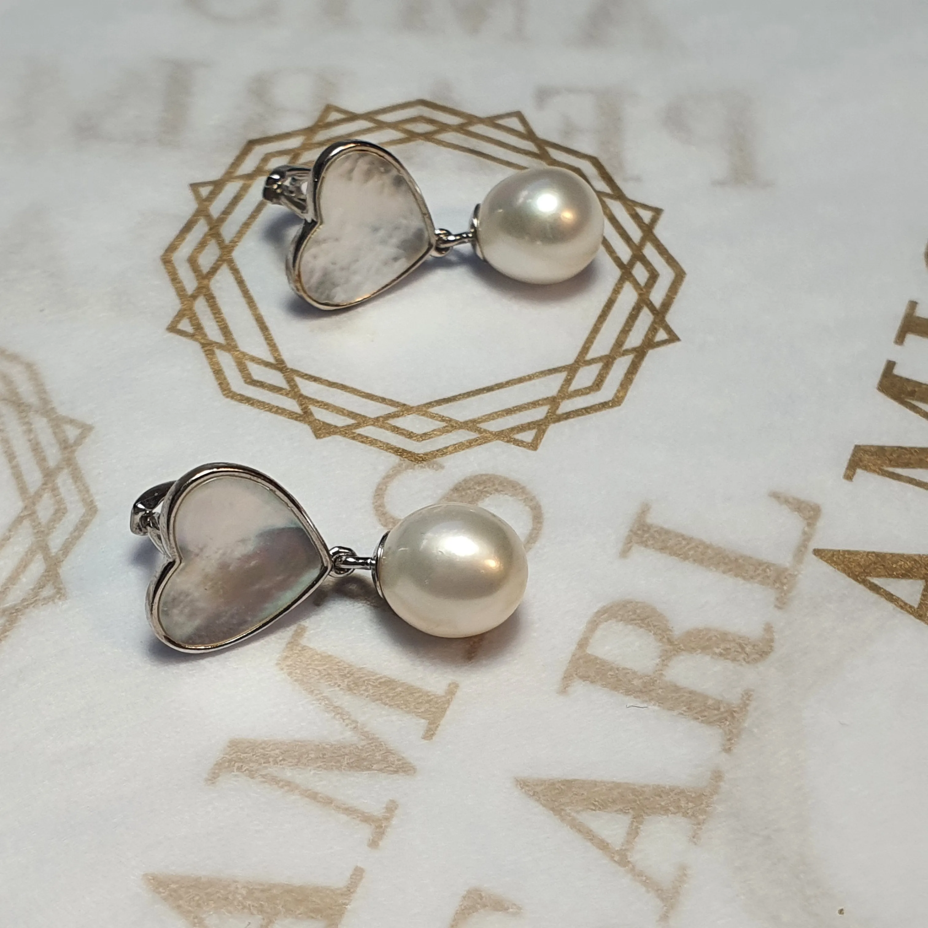 Heart_shape Mother of Pearl & Freshwater Pearl Earrings