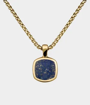 Inlaid Signet Necklace / 9 Carat Yellow Gold / Hand Cut Lapis