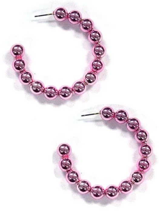 KE8653 Round Bead C Shape Hoop Earrings