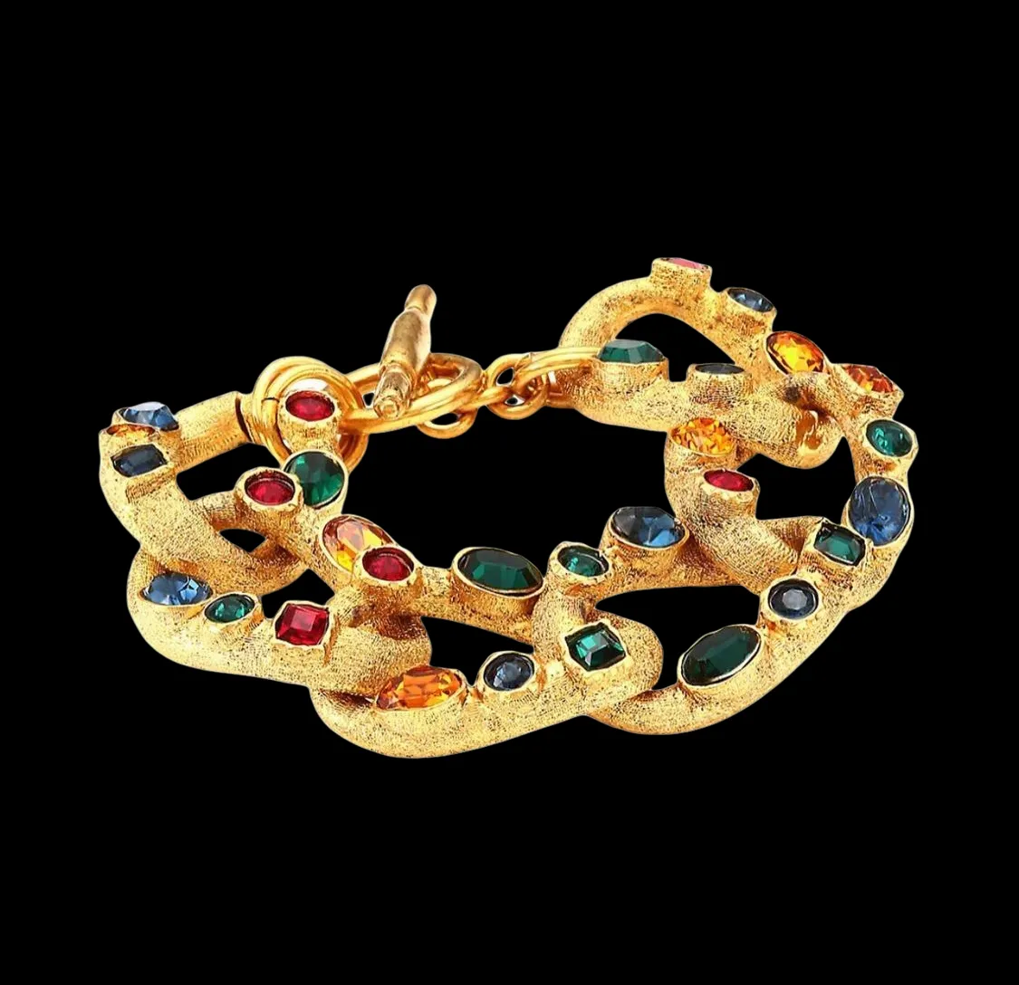 Kenneth Jay Lane multi coloured gem chain bracelet