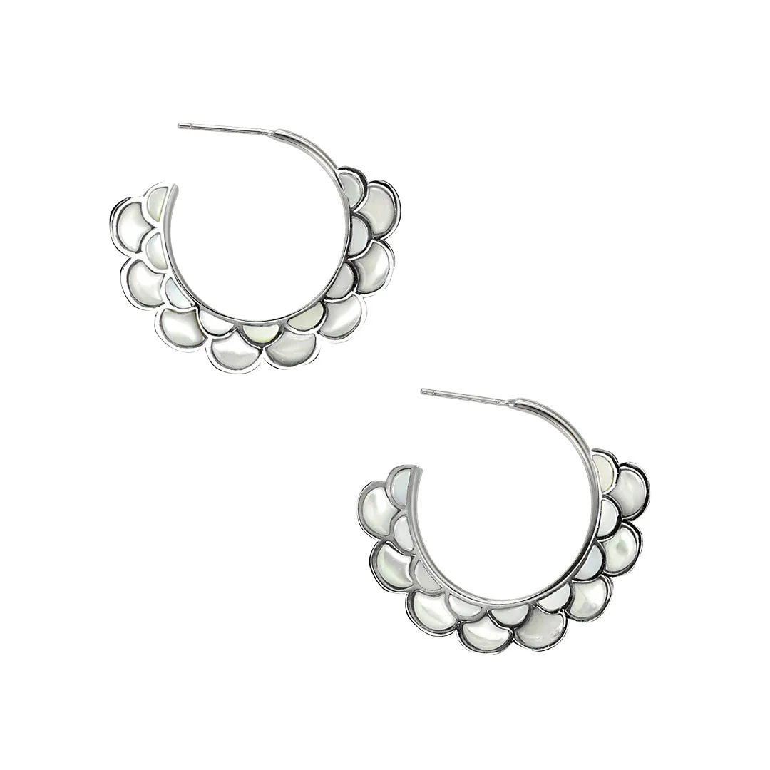 Koi Cascade Mother of Pearl Small Hoop Sterling Silver Earrings I Jan Leslie