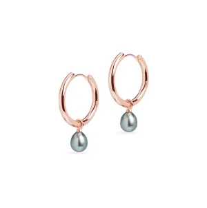 Large Hoop and Tahitian Pearl Charm Rose Gold Earring Set