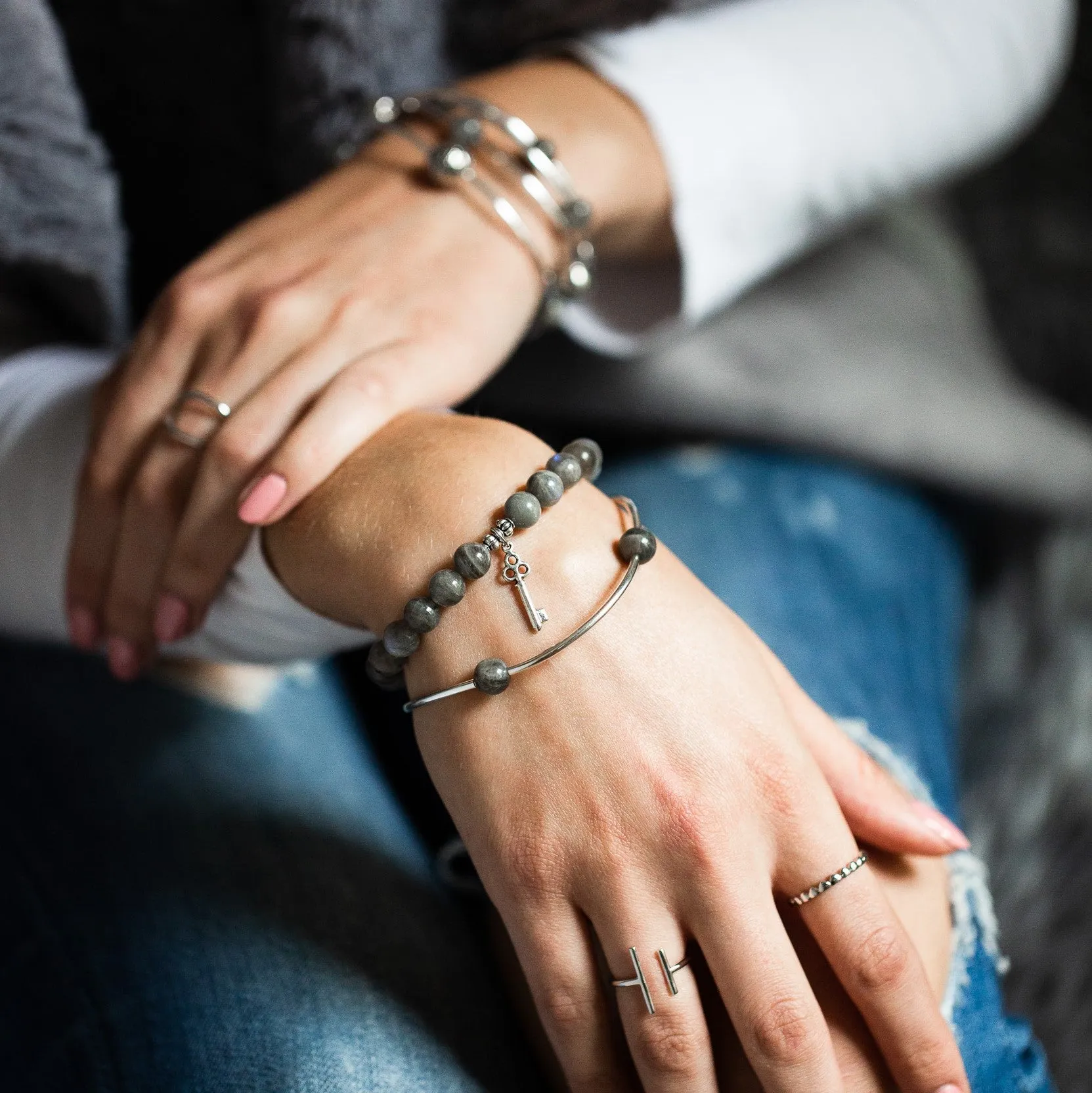 Love | Stone Beaded Charm Bracelet | Lt. Amethyst - Inspiration