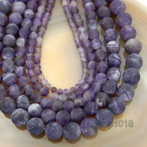 Matte Natural Amethyst Gemstone Round Loose Beads on a 15.5" Strand