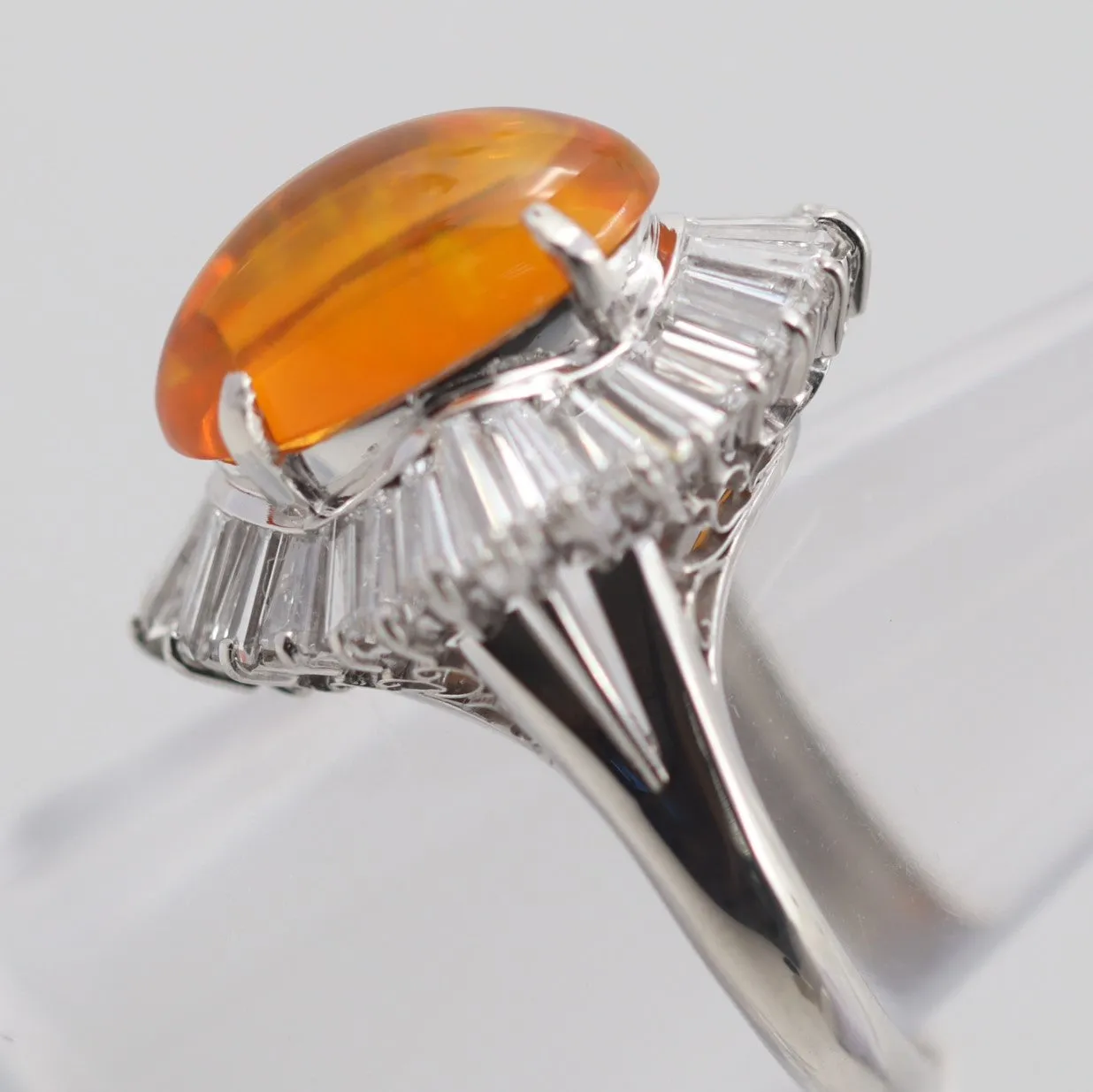 Mexican Fire Opal Diamond Platinum Ballerina Ring