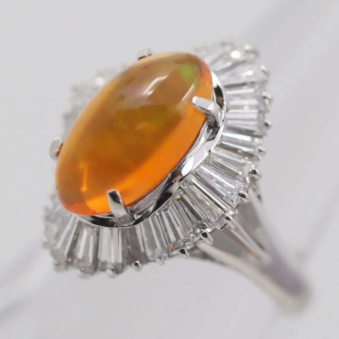 Mexican Fire Opal Diamond Platinum Ballerina Ring