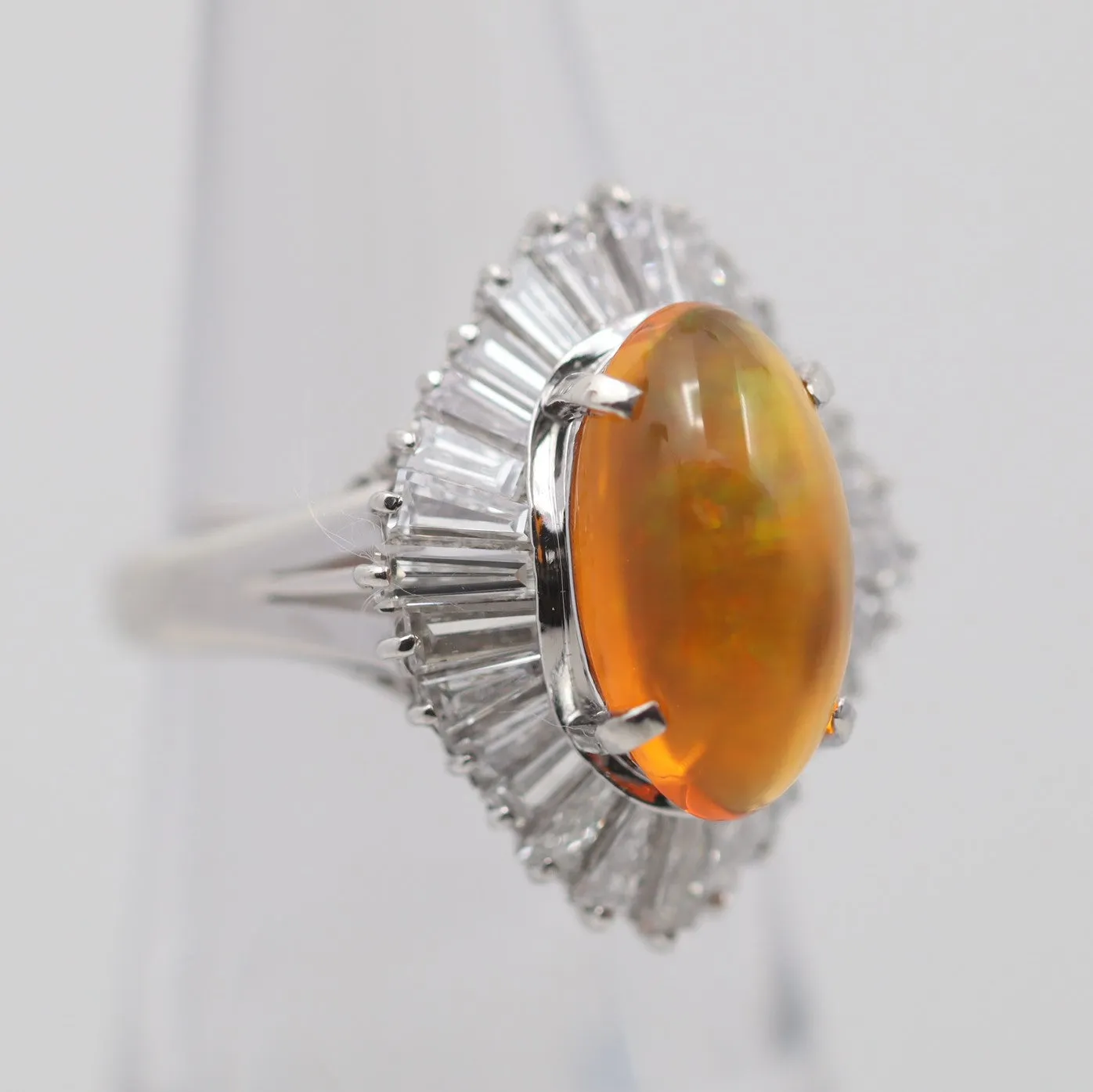 Mexican Fire Opal Diamond Platinum Ballerina Ring