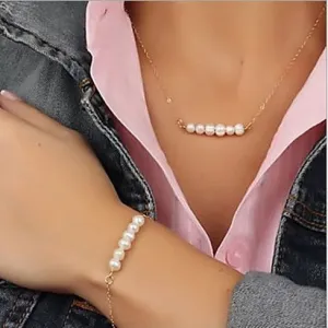 Miss Lovely Pearls Bar Necklace And Bracelet Set