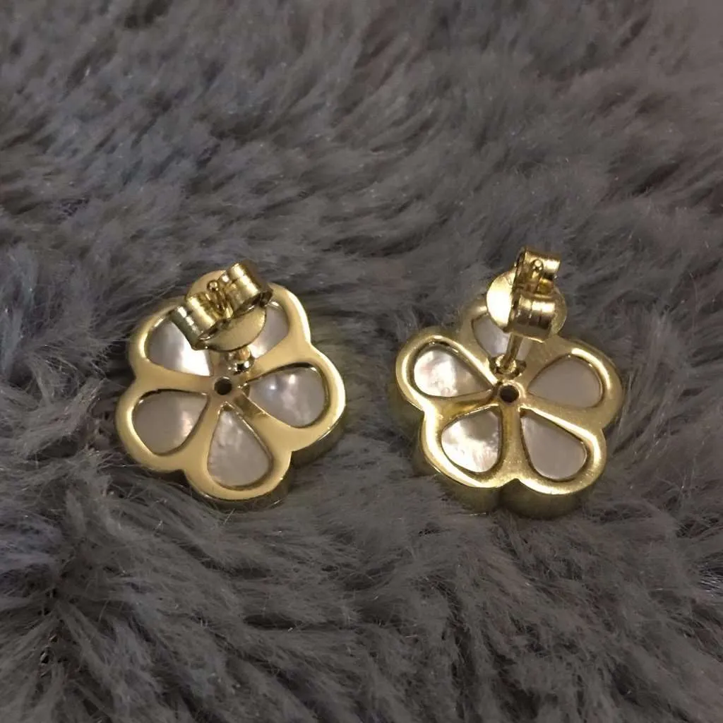 Mother Of Pearl Flower Earrings With Center CZ stone