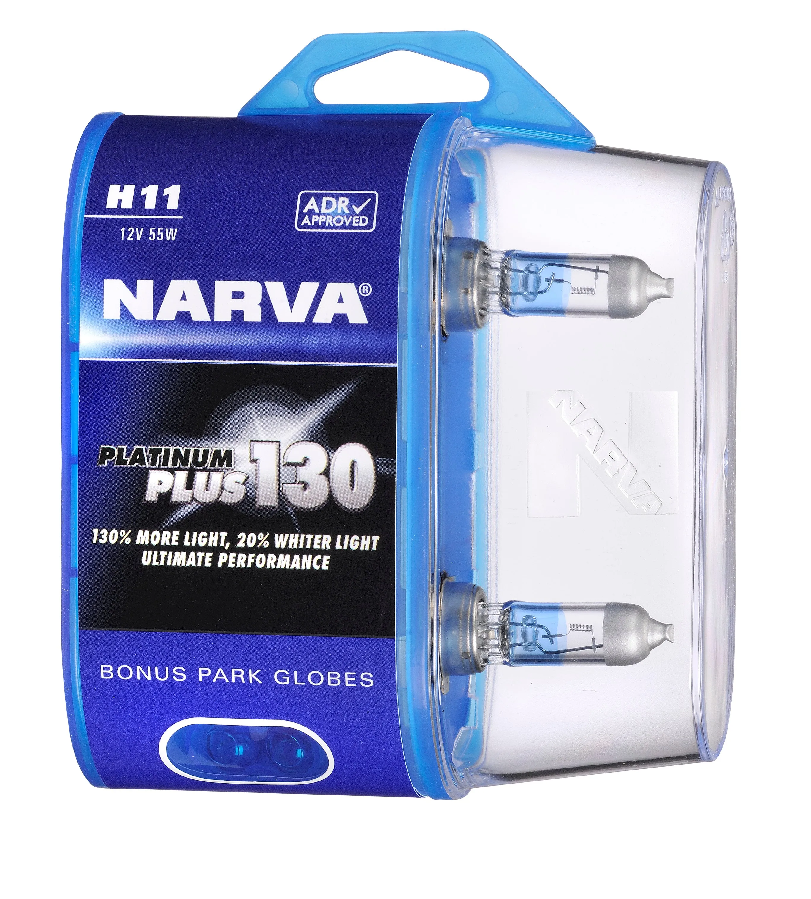 Narva 48548BL2 H11 12V 55W Platinum Plus 130 Halogen Headlight Globes, Twin Pack