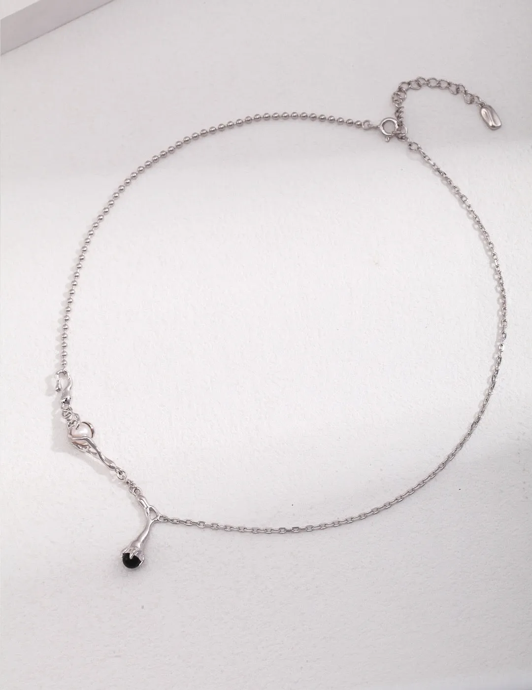 Natural Branch Style Pearl And Black Onyx Necklace