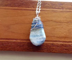 Natural Scheelite Lapis Lace Onxy Wire Wrapped Crystal Pendant Necklace