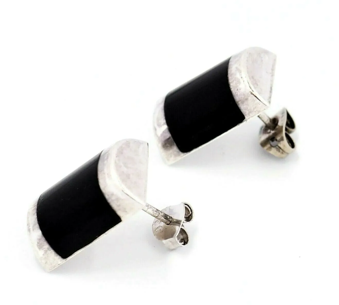 Onyx & 925 Sterling Silver Stud Earrings Mexican Fine Jewellery Pierced Ears