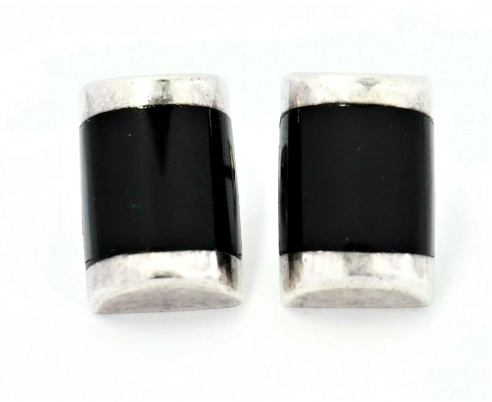 Onyx & 925 Sterling Silver Stud Earrings Mexican Fine Jewellery Pierced Ears