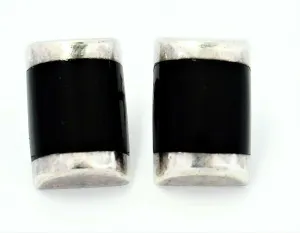 Onyx & 925 Sterling Silver Stud Earrings Mexican Fine Jewellery Pierced Ears