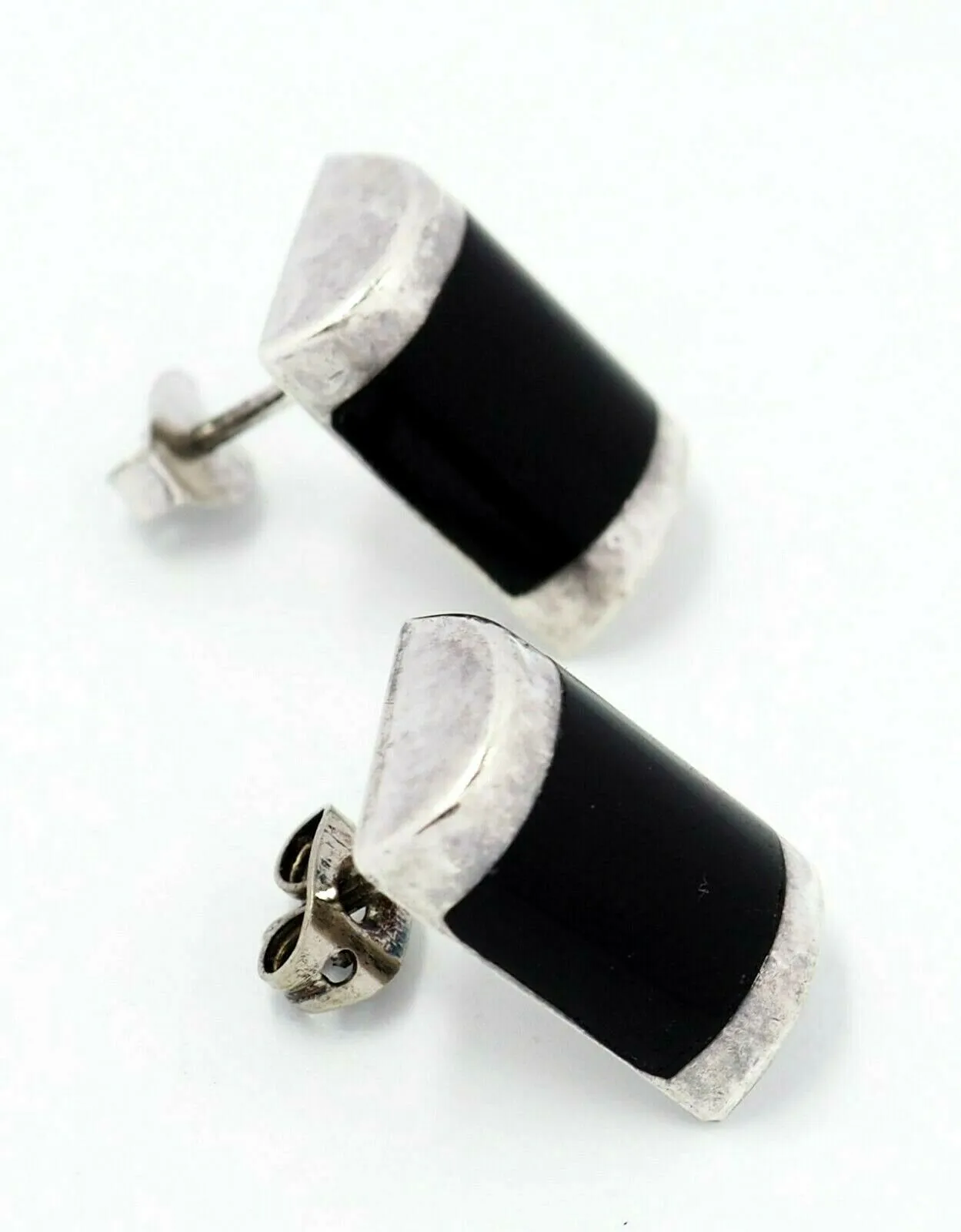 Onyx & 925 Sterling Silver Stud Earrings Mexican Fine Jewellery Pierced Ears