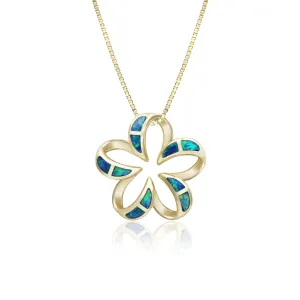 Opal Floating Plumeria Pendant