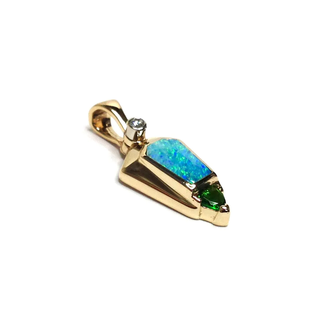 Opal Pendant Geometric Inlaid with Trillion Tsavorite & .02ct Diamond