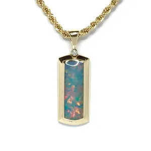 Opal Pendant Rectangle Inlaid Design with .02ct Round Diamond