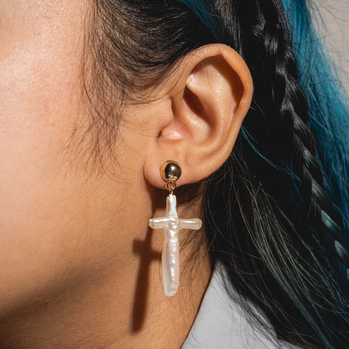 Organic Freshwater Pearl Cross Earrings