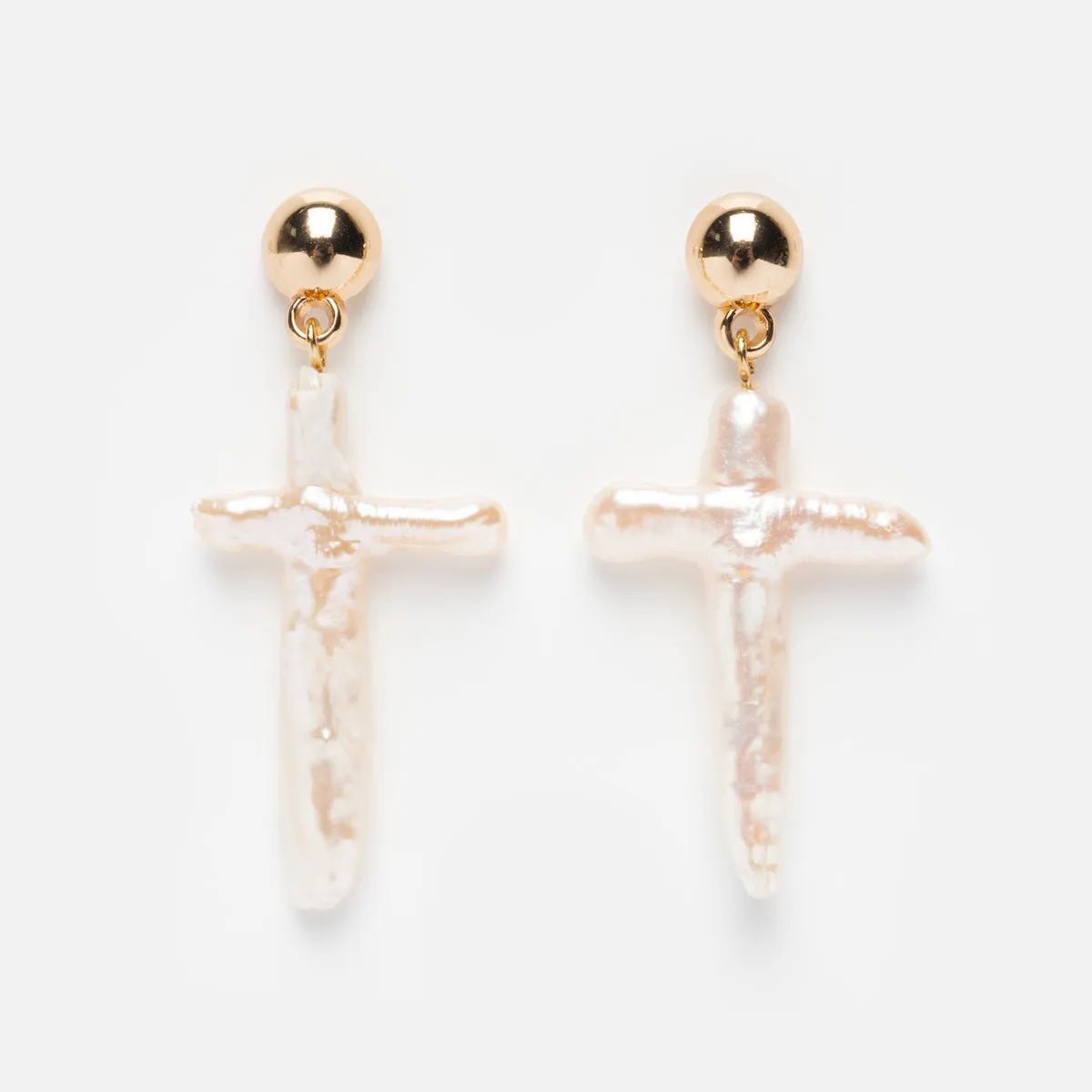 Organic Freshwater Pearl Cross Earrings