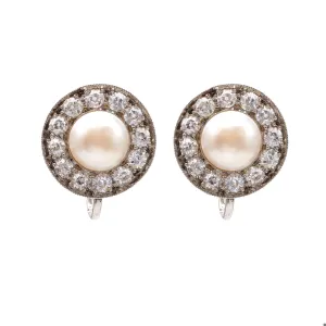 Pair of Art Deco GIA Pearl and Diamond Platinum Earrings