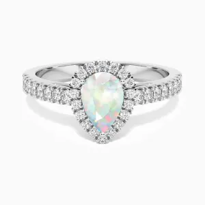 Pear Shape Halo Silver Opal Ring by Irosk Australia