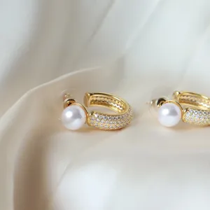 Pearl Cuff Hoop 18K Gold Plated Earrings