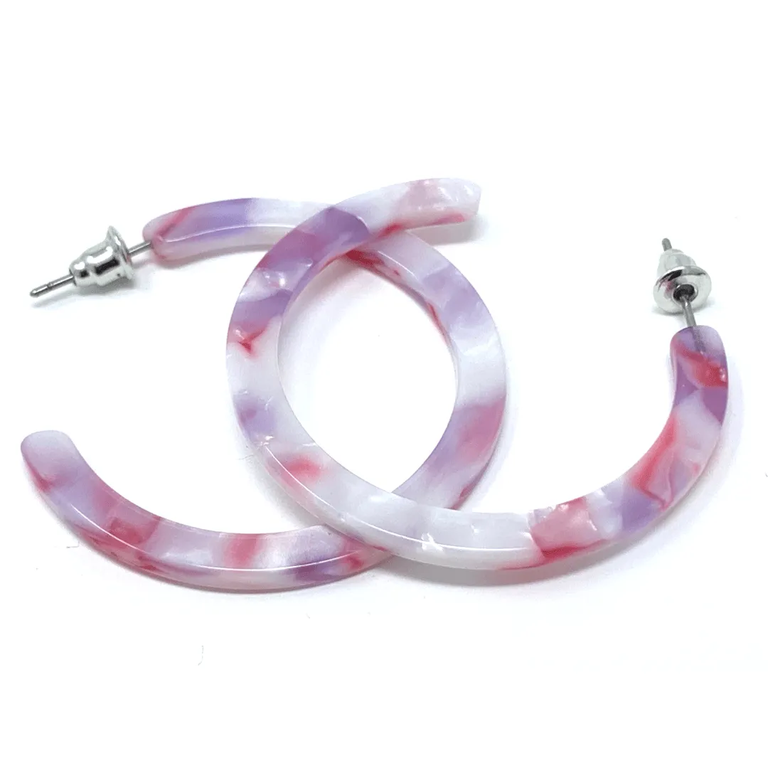 Pink Marbled Resin Hoop Earrings