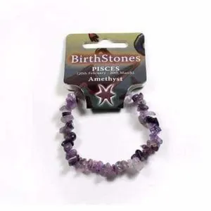 Pisces Birthstone Adult Elasticated Chip Bracelet Gift - Amethyst