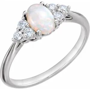 Platinum Natural White Opal & 1/6 CTW Natural Diamond Ring