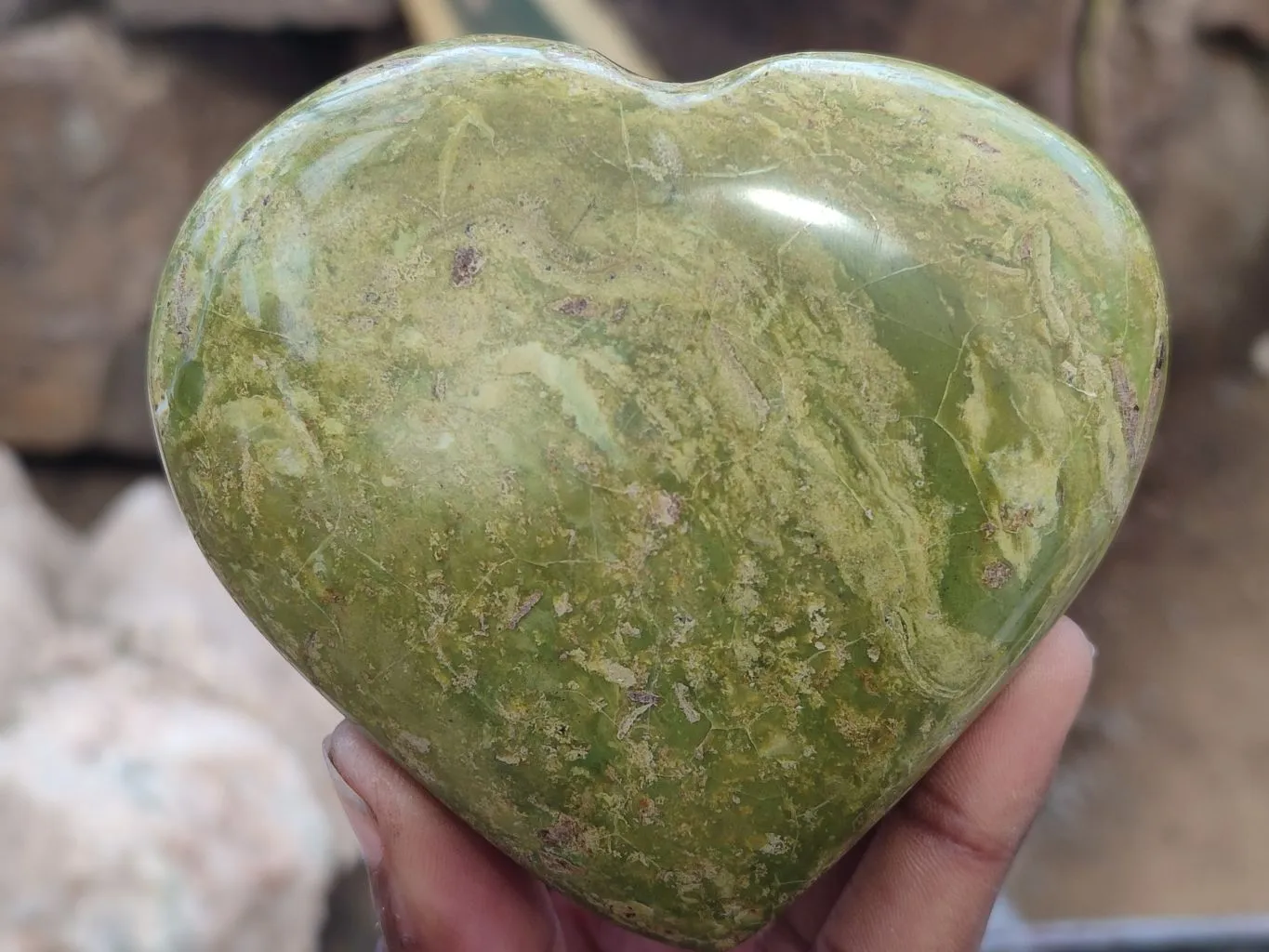 Polished Green Opal Hearts x 6 From Madagascar