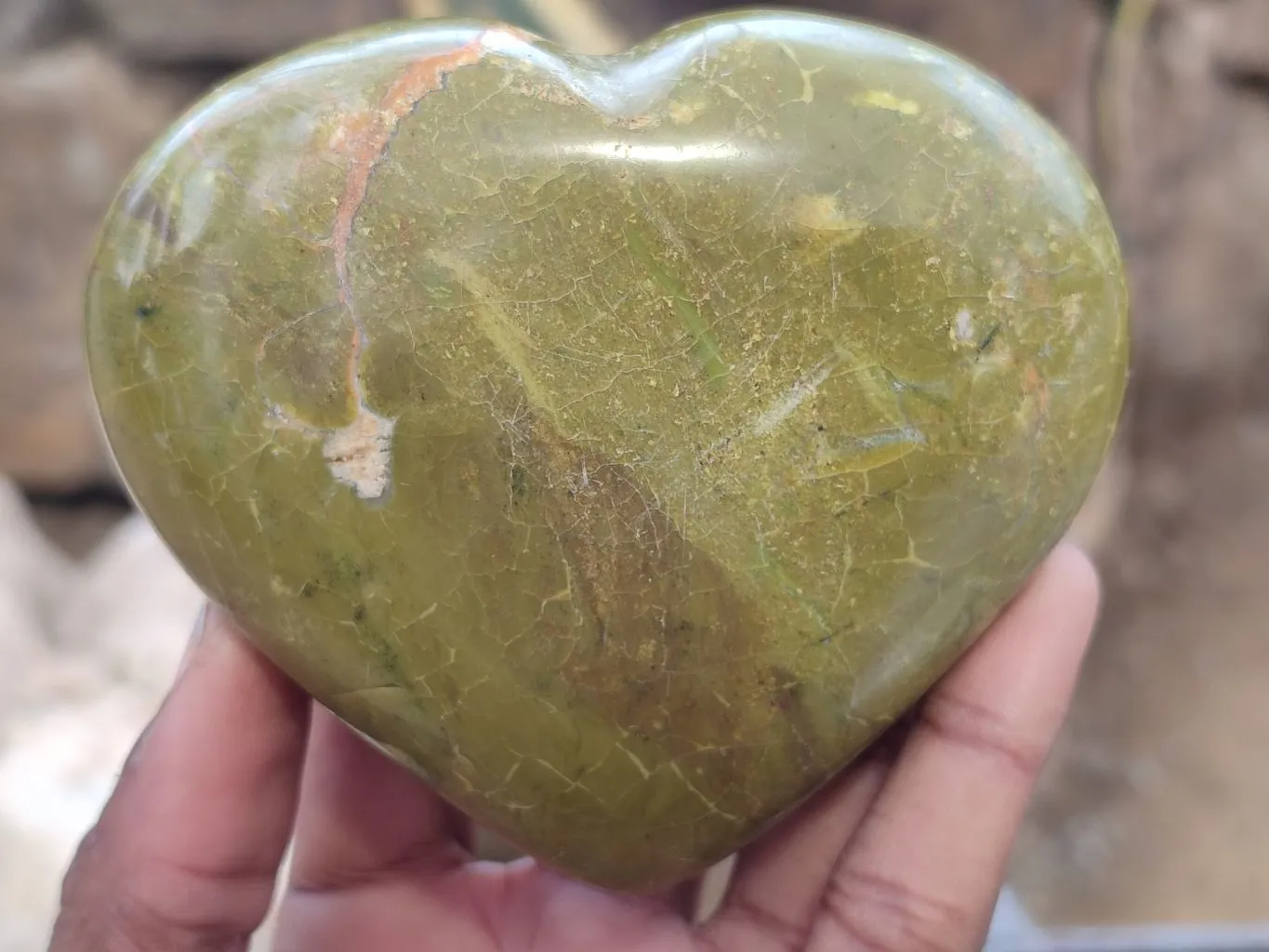 Polished Green Opal Hearts x 6 From Madagascar