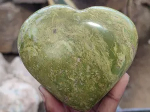 Polished Green Opal Hearts x 6 From Madagascar