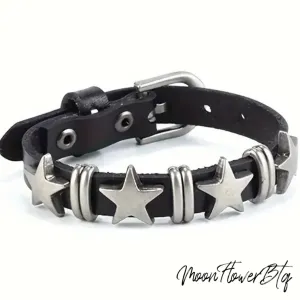 Punk Black Star Faux Leather Bracelet