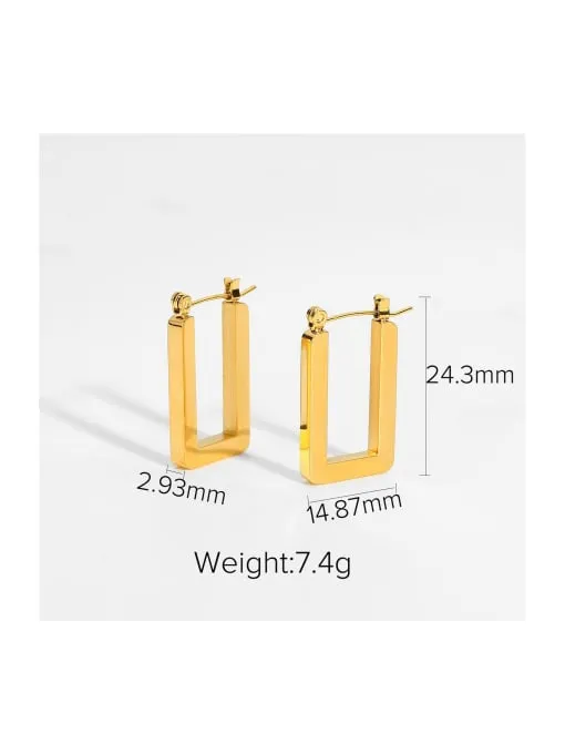 Rectangle Chunky Hoop Earrings,  18K Gold Plated Luxury Titanium Earrings