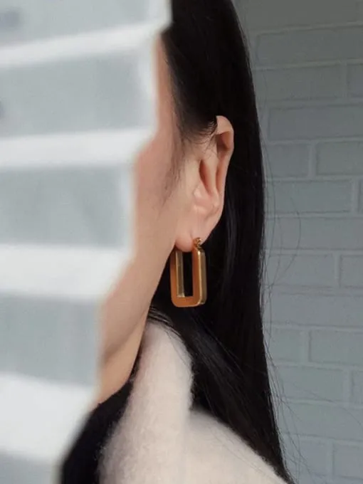 Rectangle Chunky Hoop Earrings,  18K Gold Plated Luxury Titanium Earrings