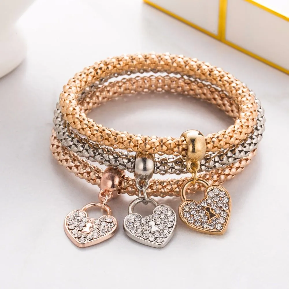 Rhinestone Heart Pendant Love Bracelet