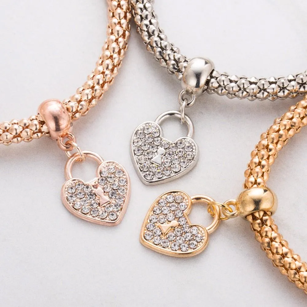 Rhinestone Heart Pendant Love Bracelet