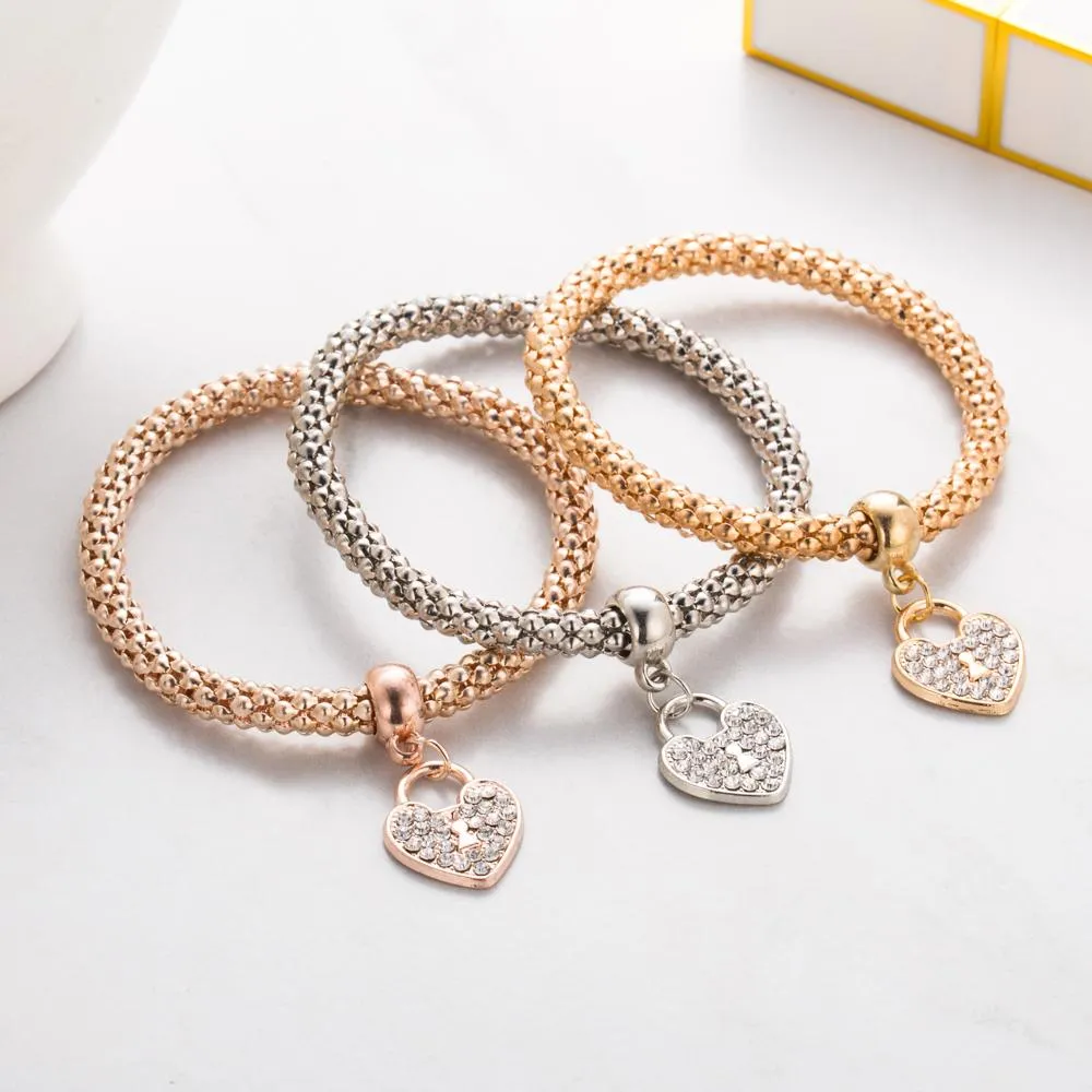 Rhinestone Heart Pendant Love Bracelet