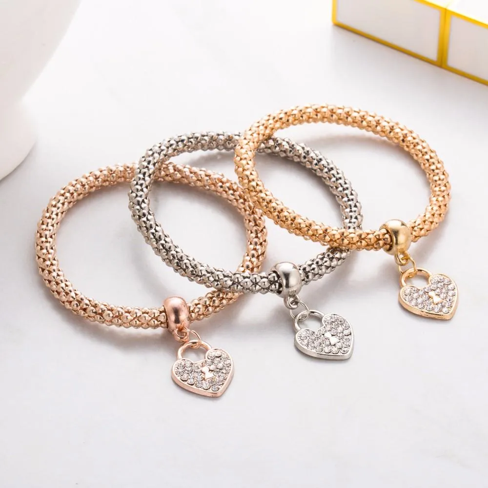 Rhinestone Heart Pendant Love Bracelet