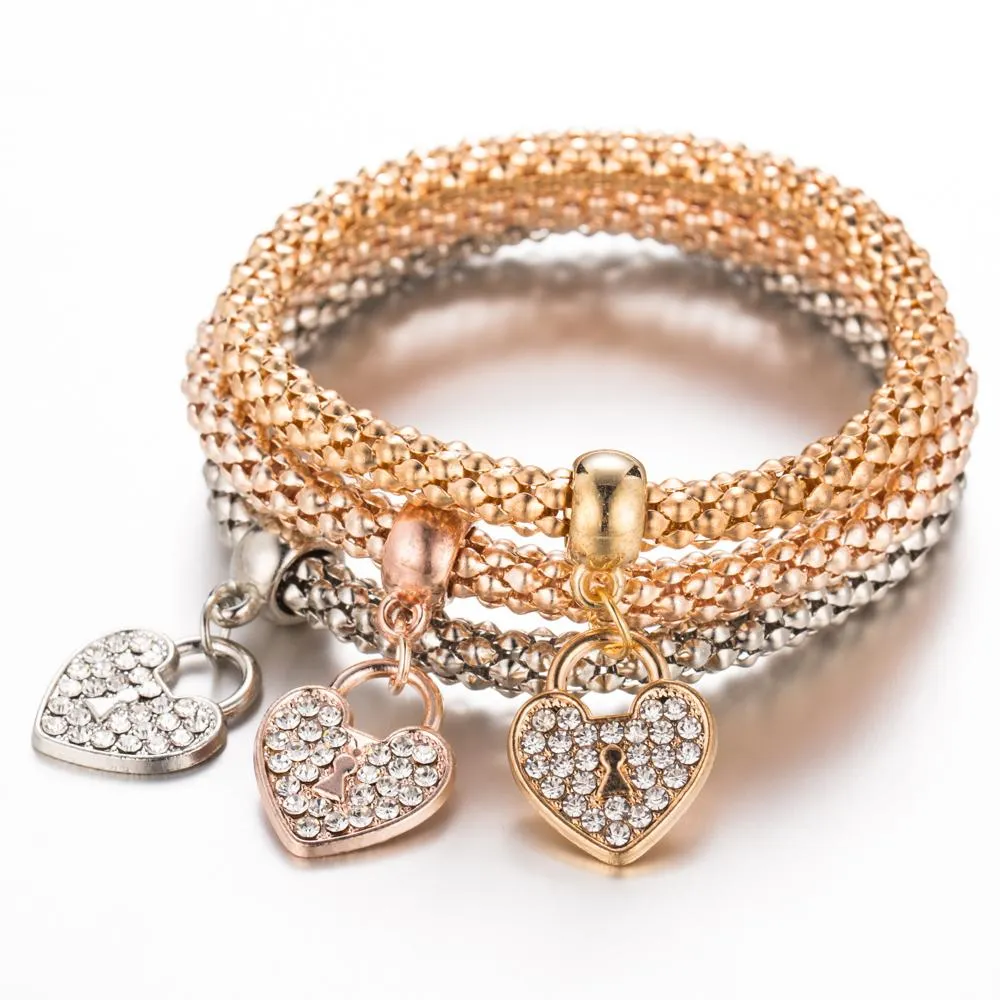 Rhinestone Heart Pendant Love Bracelet