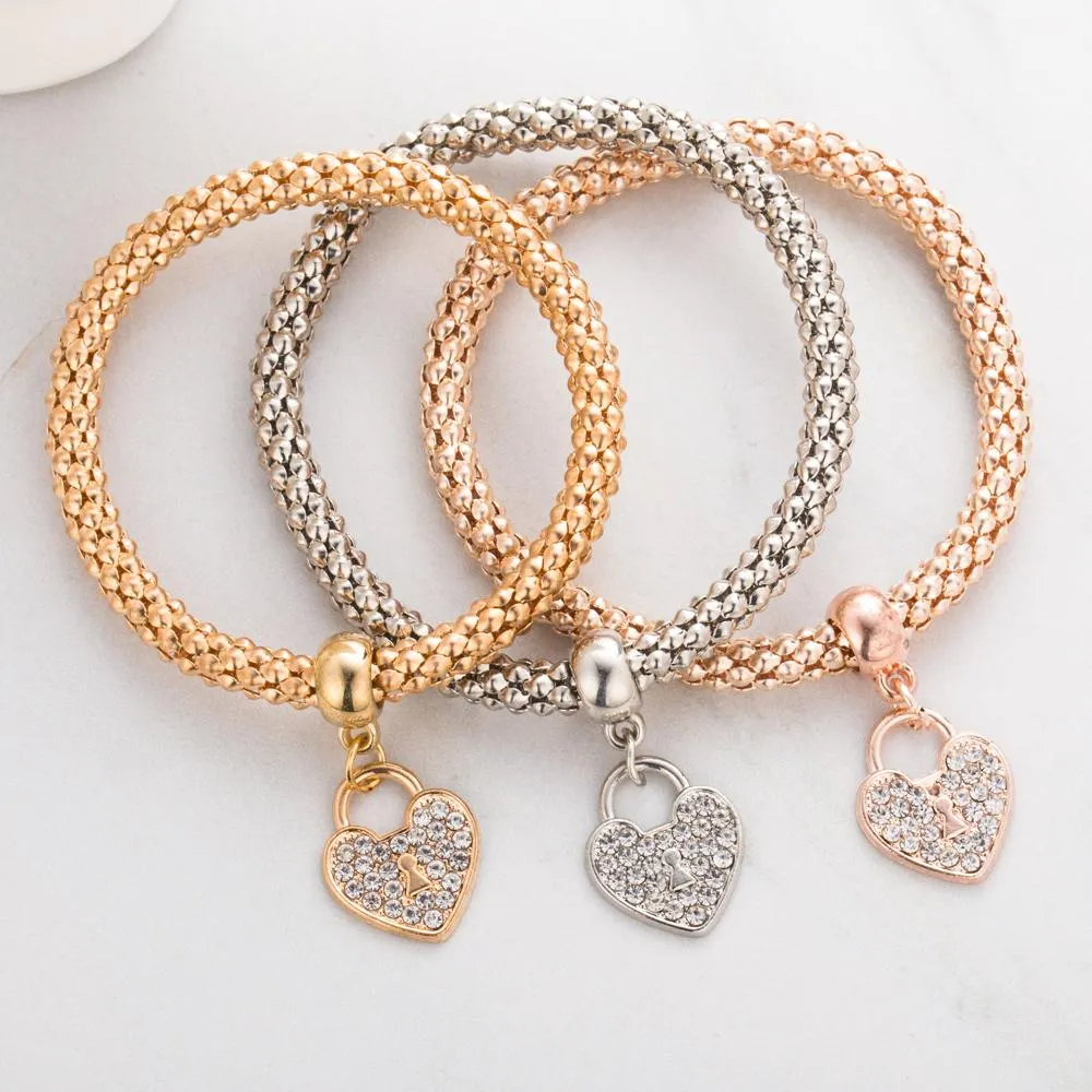 Rhinestone Heart Pendant Love Bracelet